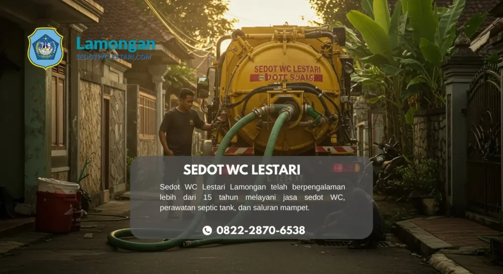 Proses kerja jasa sedot wc profesional oleh tim Sedot WC Lestari Lamongan.