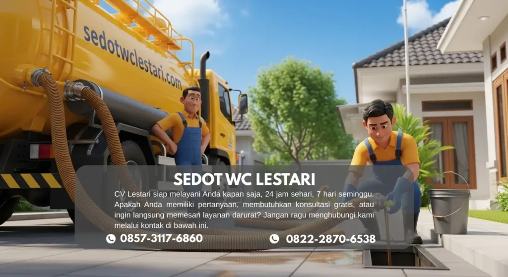 Petugas Jasa Sedot WC Lestari melakukan penyedotan limbah profesional